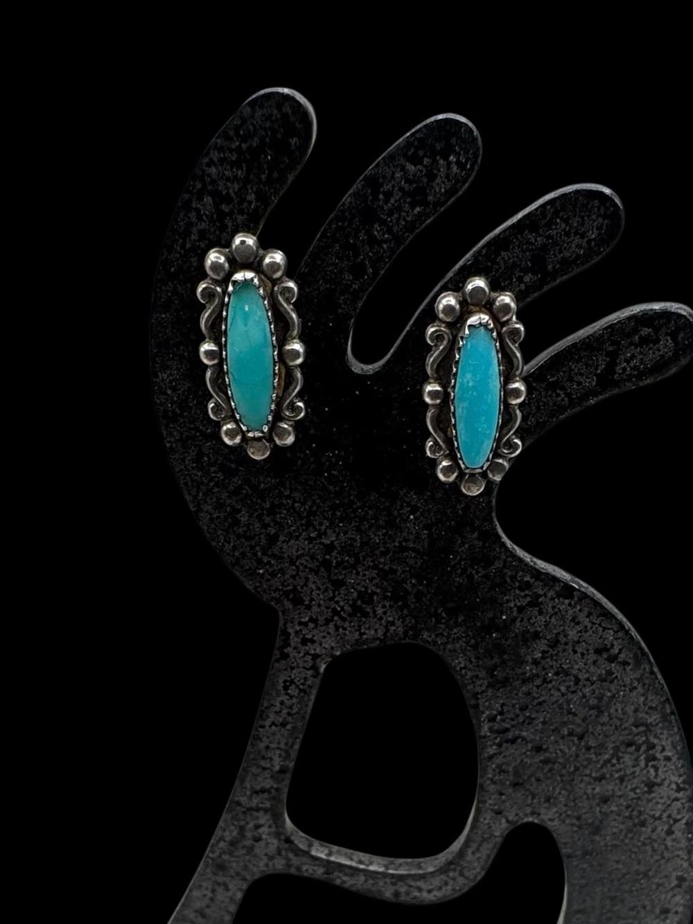 Southwest Fred Harvey Style Sterling Silver Faux Turquoise Stud Earrings